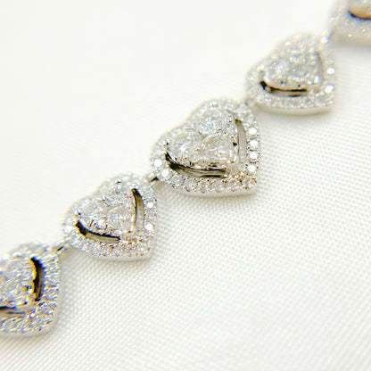 NK113052. 14K Solid White Gold Diamond Hearts Necklace