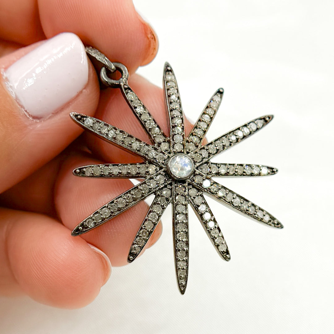 DP392. Diamond Sterling Silver Star Pendant with Gemstone