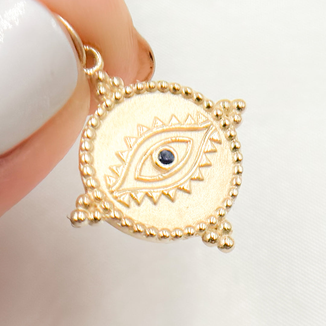 GDP183. 14K Solid Gold Round Eye Charm with Gemstone