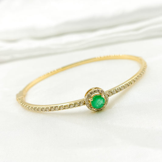 CB96497EM. 14K Solid Gold Diamond and Gemstone Bangle