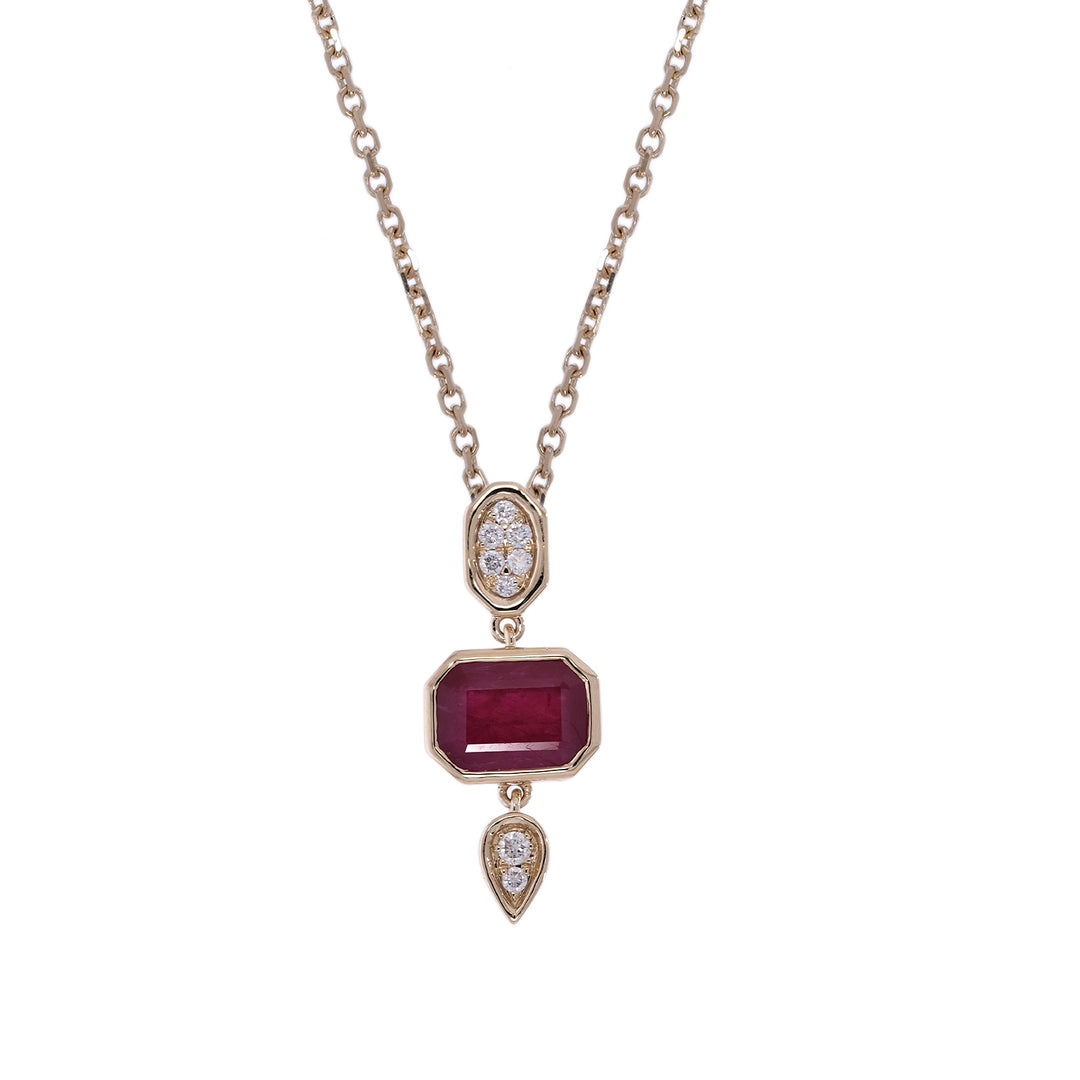 CP97495. 14K Solid Gold Diamond and Gemstone Geometric Pendant