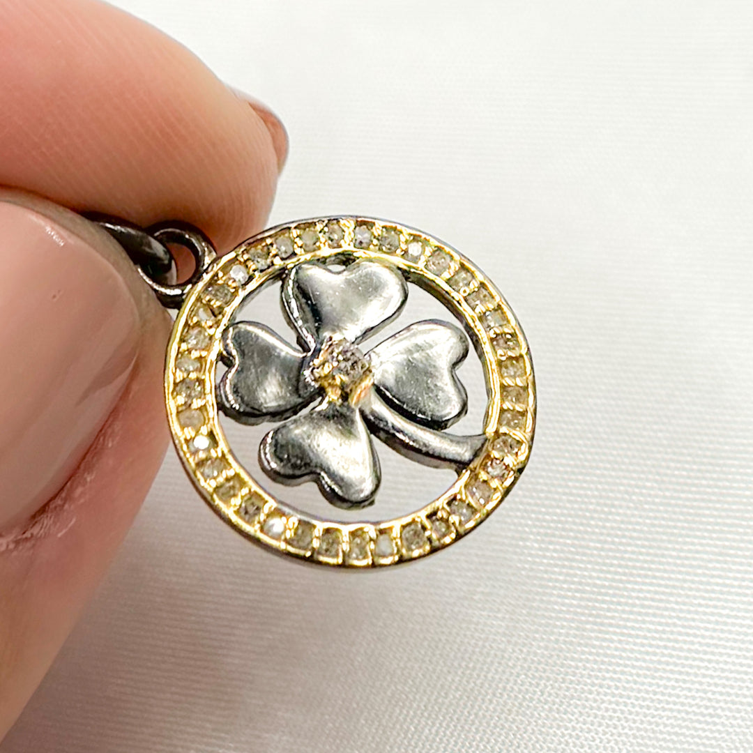 DP636. Diamond Sterling Silver Round Flower Charm