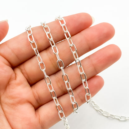 Silver Elongated Twisted and Plain Cable Link Chain