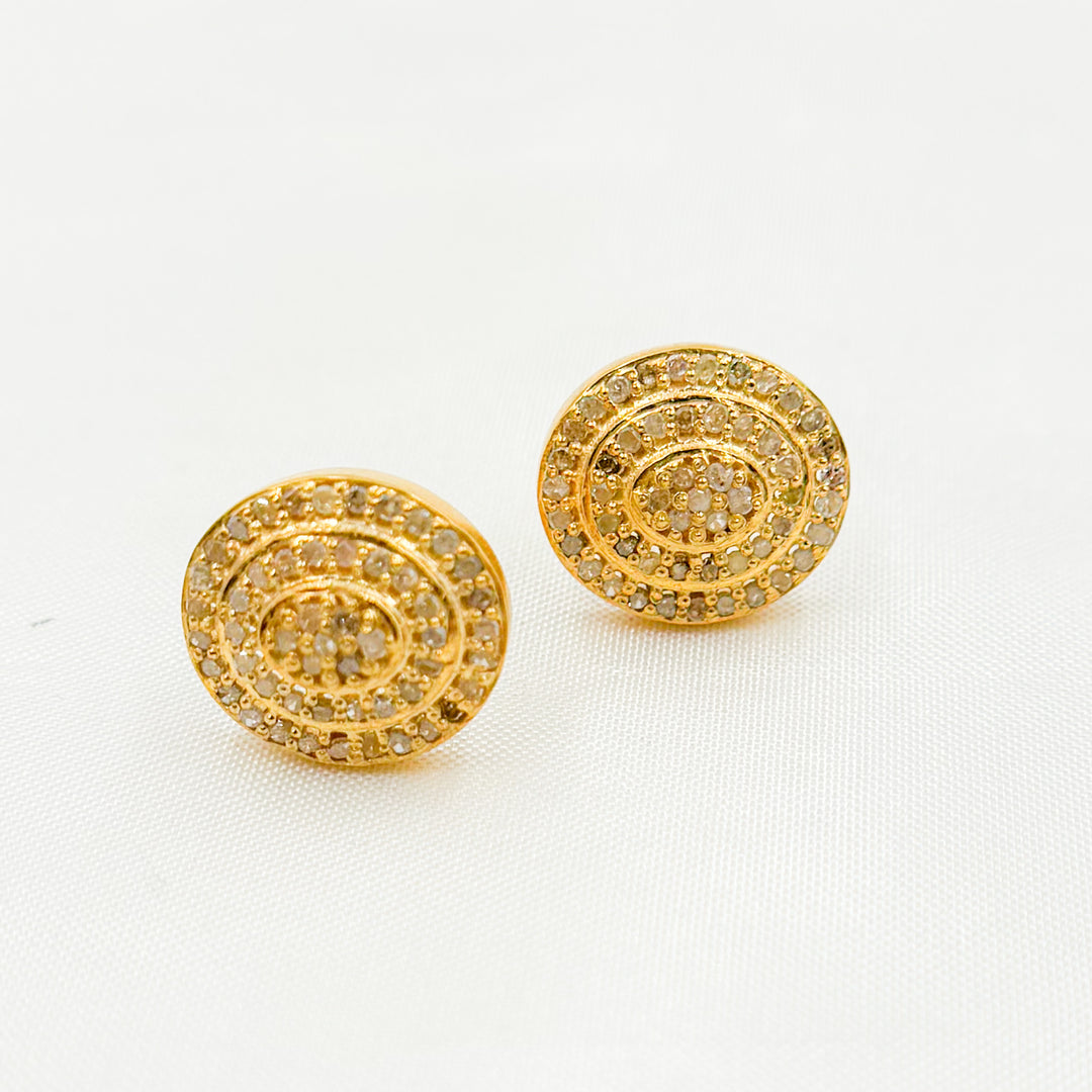 DE038. Pave Diamond Diamond Silver Oval Studs