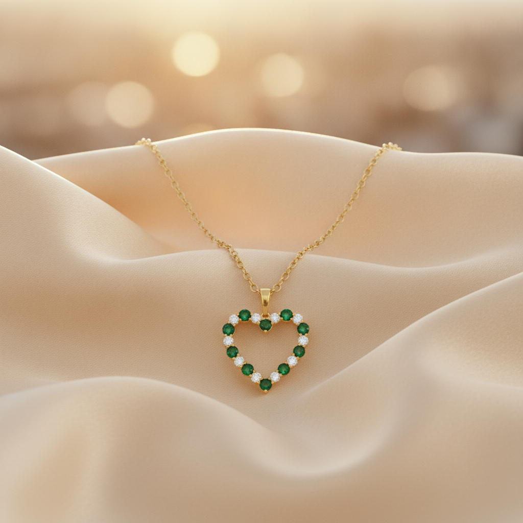 PHD38921. 14K Solid Gold Diamond and Gemstone Heart Shape Necklace