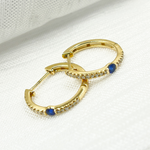 Load image into Gallery viewer, 14K Solid Gold Diamond &amp; Blue Sapphire Hoop Earrings. EHC56664BS
