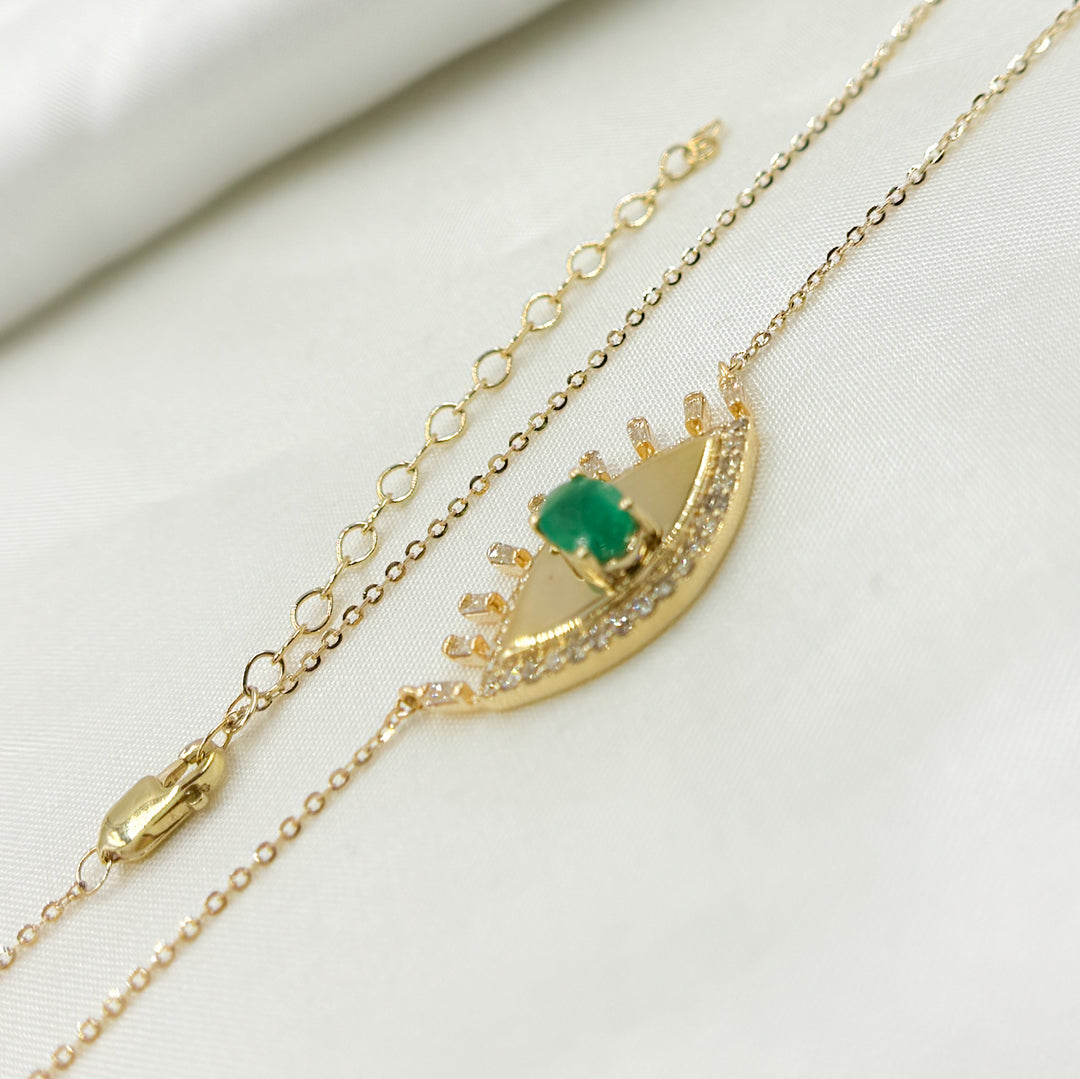 14K Solid Gold Diamond and Gemstone Eye Necklace. CN96319