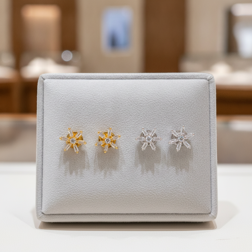 EFD53686. 14K Solid Gold Flower Diamond Studs