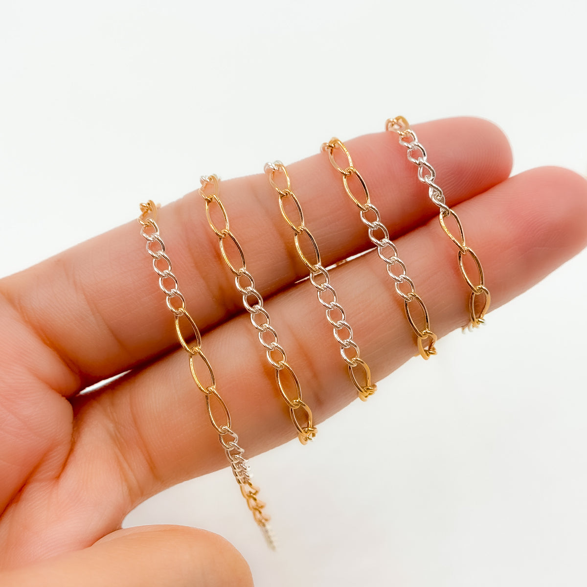 2453CTT. Gold Filled and Sterling Silver Long and Short Link Chain