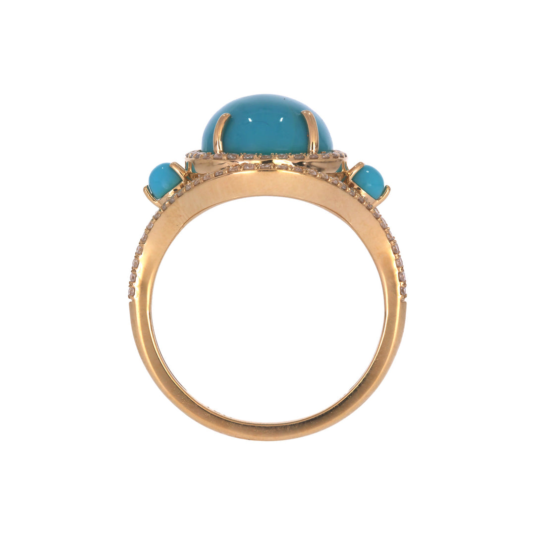 CR97319TQ11X9. 18K Solid Gold Diamond & Turquoise Ring