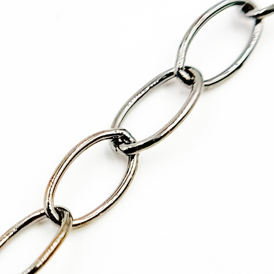 V274BR. Black Rhodium Sterling Silver Smooth Oval Link Chain