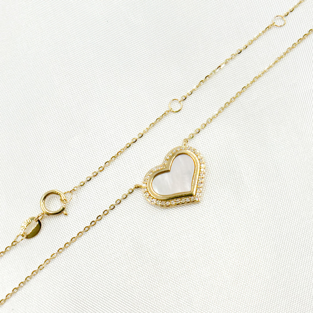 BR404085. 14K Solid Gold Diamond and Mother of Pearl Heart Necklace