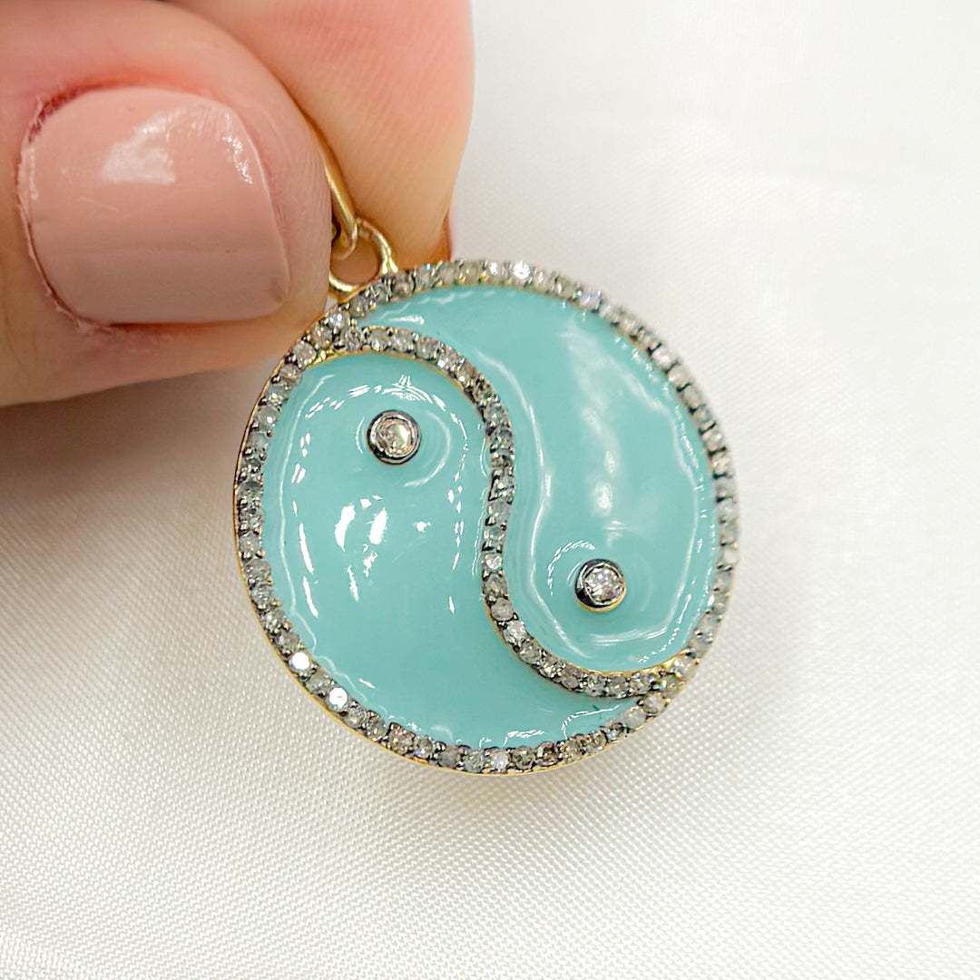 DP741A. Diamond Sterling Silver Round Yin and Yang Enamel Pendant