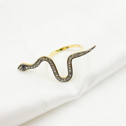 Diamond Sterling Silver Snake Ring with Gemstone