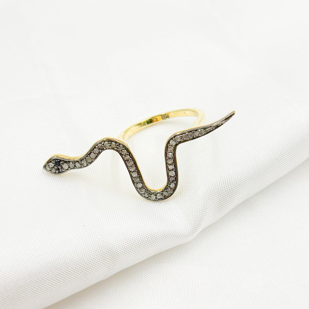 DR015. Diamond Sterling Silver Snake Ring with Gemstone