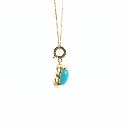CMD00365TQ8X6. 14K Solid Gold Rectangular-Shaped Turquoise and Diamond Charm