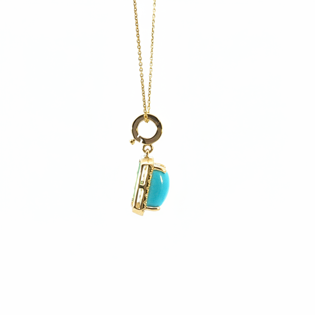 CMD00365TQ8X6. 14K Solid Gold Rectangular-Shaped Turquoise and Diamond Charm