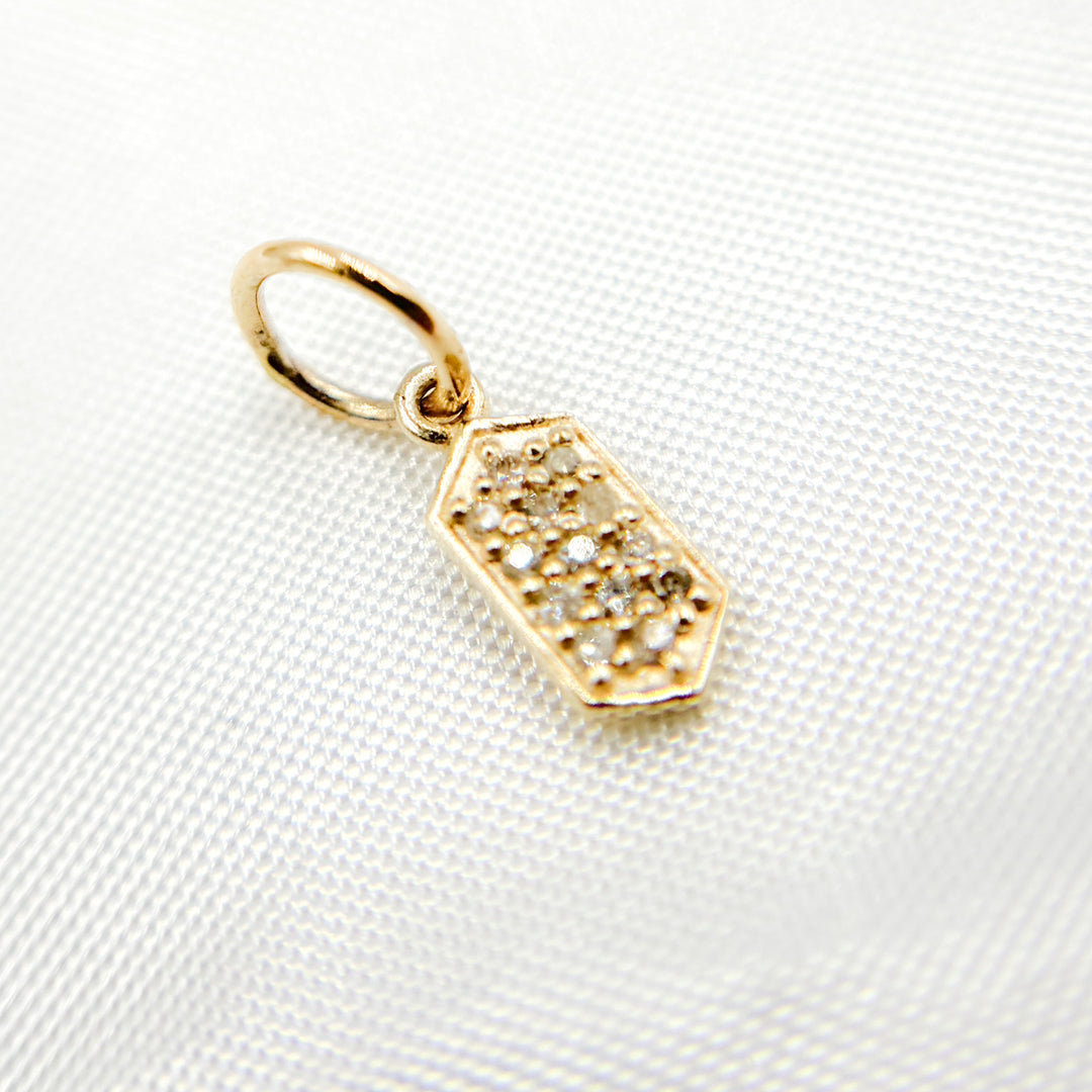 GDP428. 14K Solid Gold Diamond Hexagon Charm