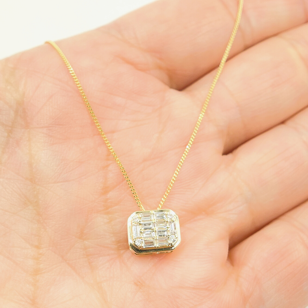 14k Solid Gold Diamond Rectangle Necklace. PFD32461