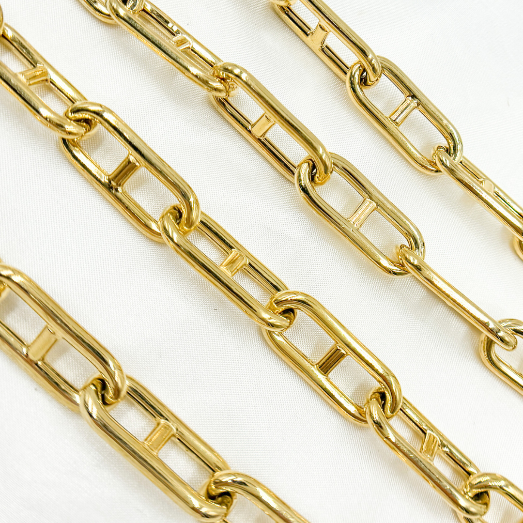 Gold Plated 925 Sterling Silver Hollow Marina Link Chain