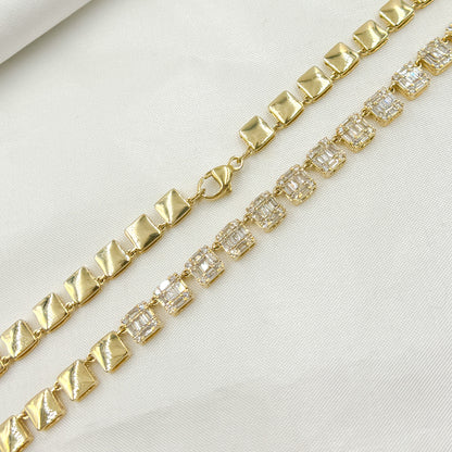 NFP71428. 14K Solid Gold Diamond Baguette Squares Necklace