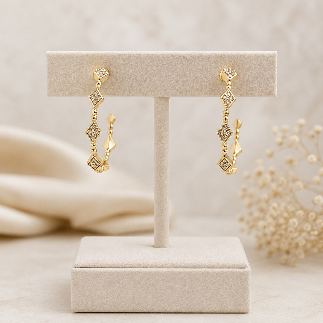 EHA56512. 14K Solid Gold and Diamonds Hoop Earrings