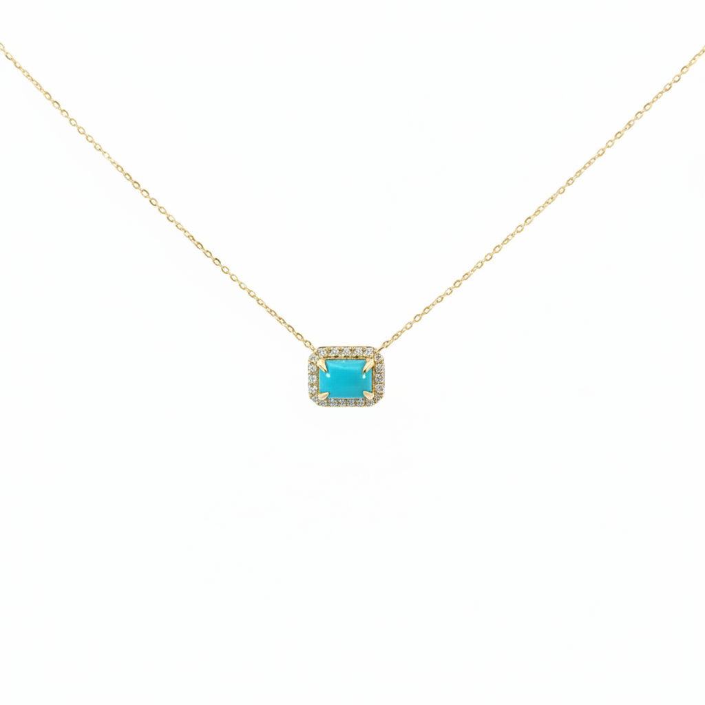 NT407129. 14K Solid Gold Octagon Turquoise Fancy Tiny Necklace