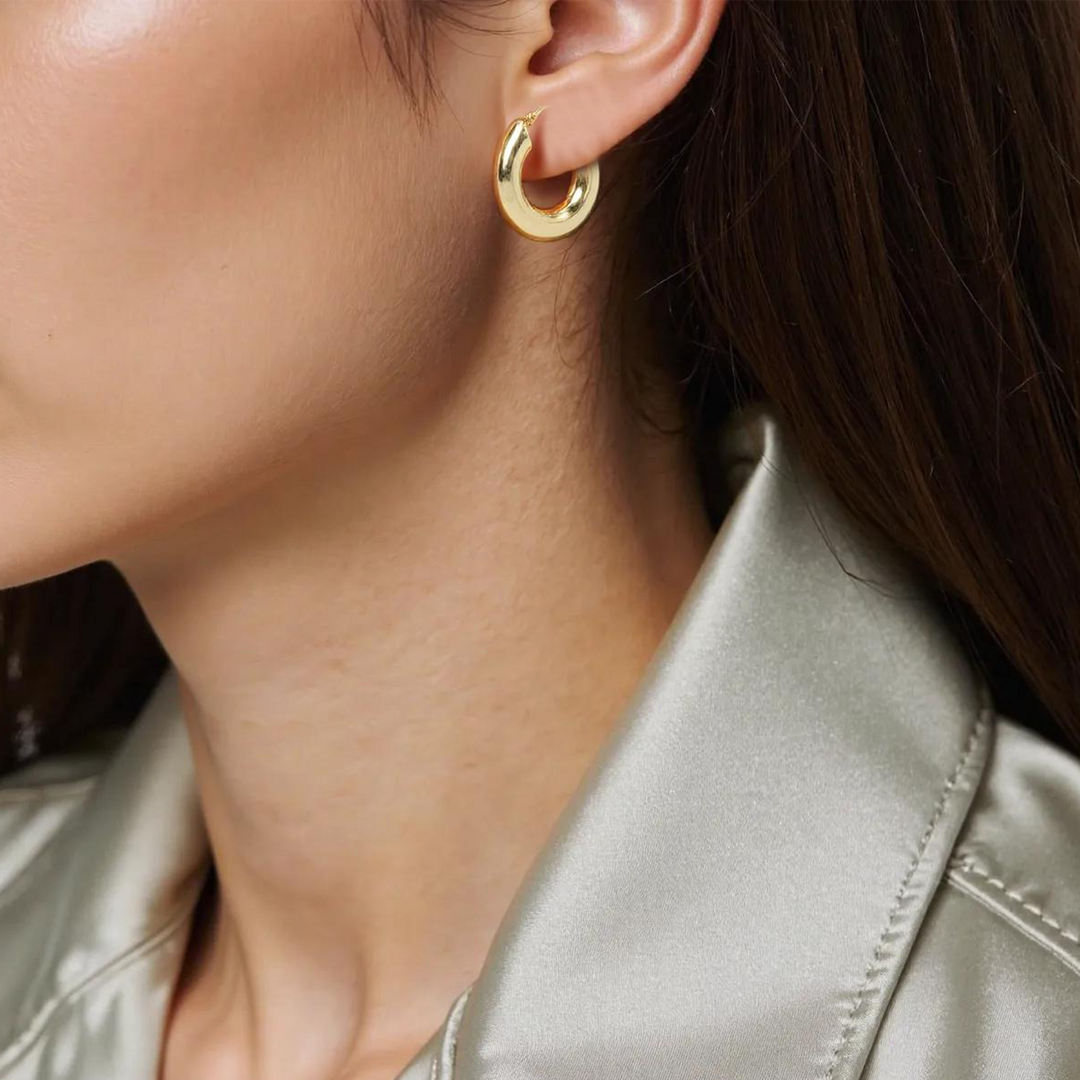 15850000047. 14K Solid Gold Chunky Hollow Hoop Earrings