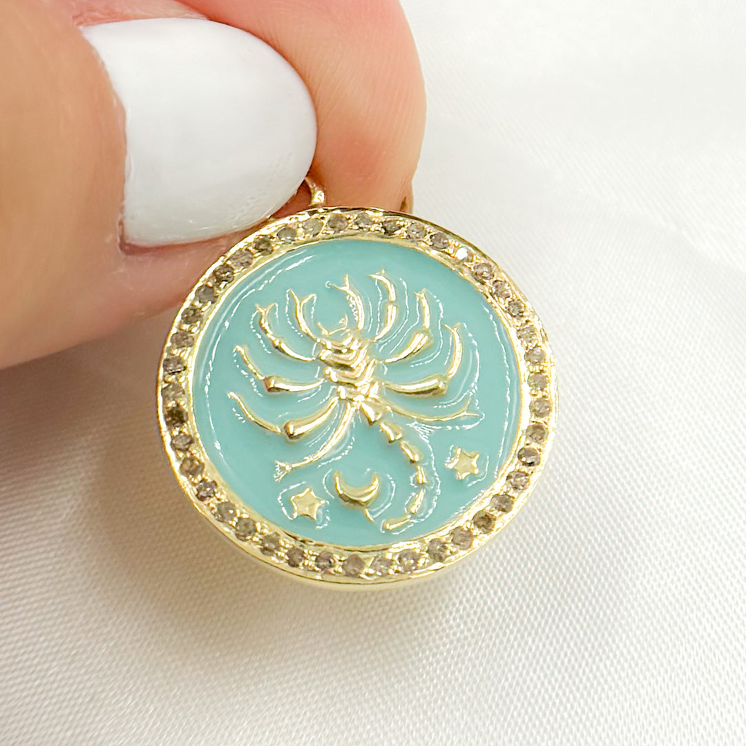 DP617A. Diamond Sterling Silver Round Scorpio Zodiac Enamel Pendant