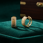 Load image into Gallery viewer, EHF57385. 14K Solid Yellow Gold Diamond Hoop Earrings