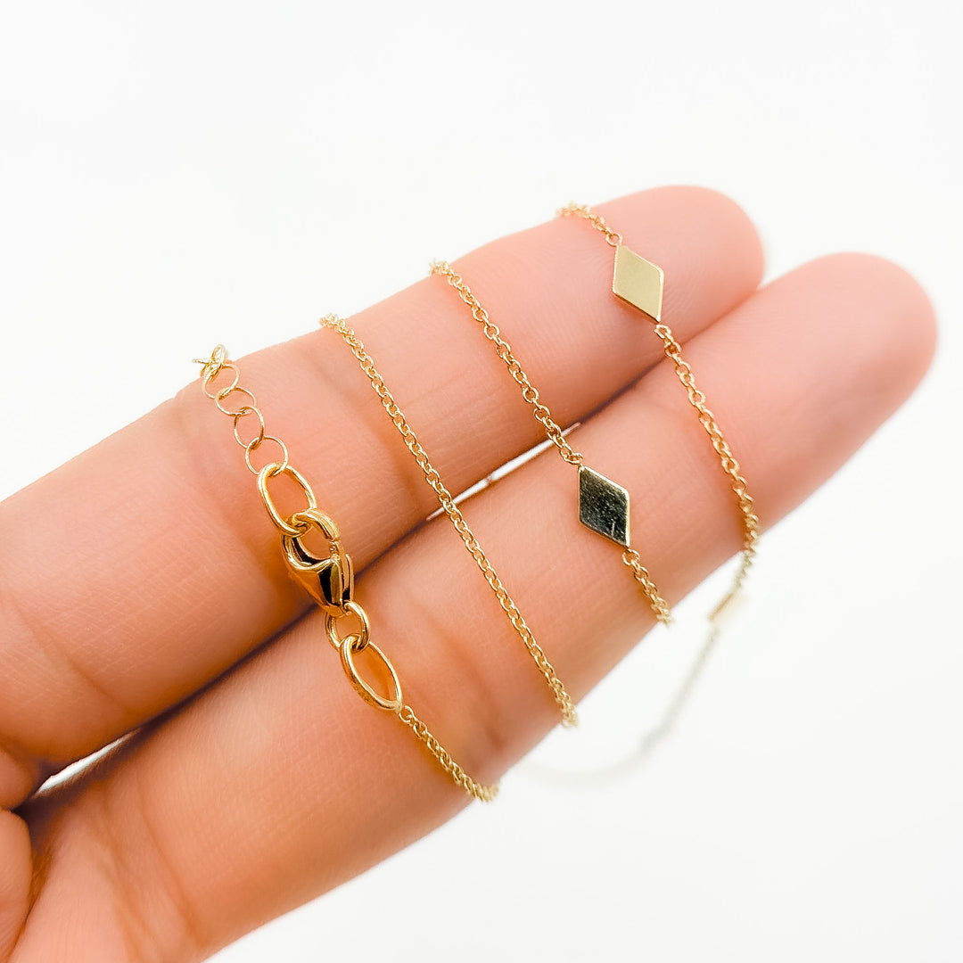 NK/BR5085. 14k Solid Yellow Gold Rhomb Link Necklace