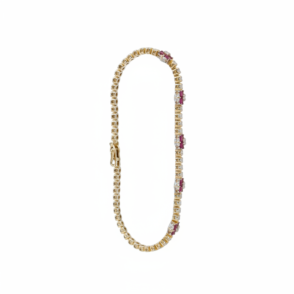 BR402699. 14k Solid Gold Diamond and Gemstone Fancy Flower Bracelet