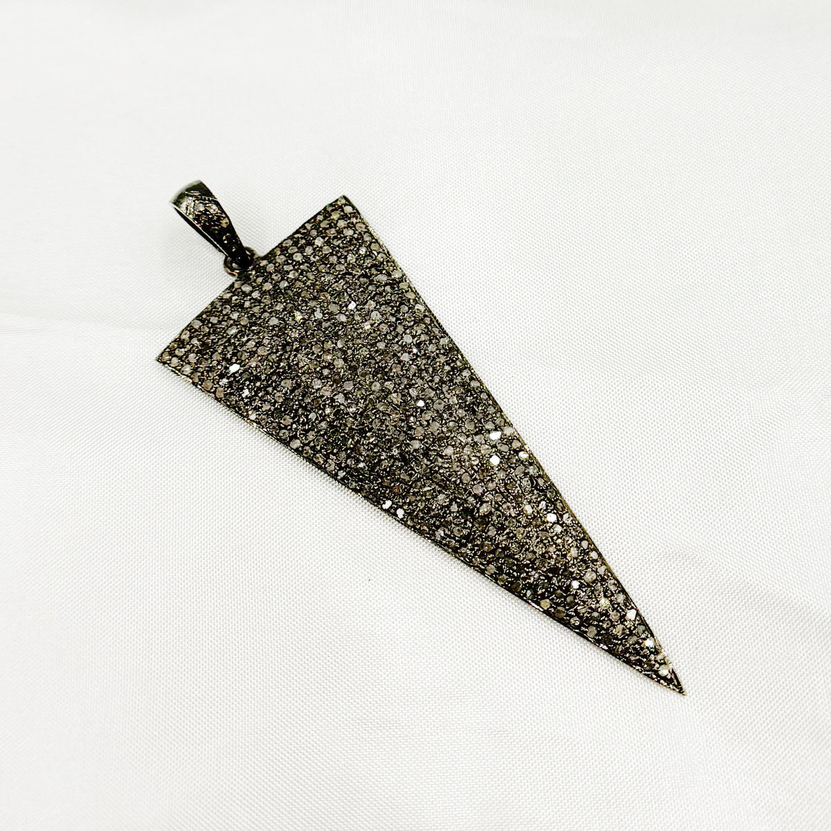 DE024. Pave Diamond Sterling Silver Black Rhodium Triangle Pendant