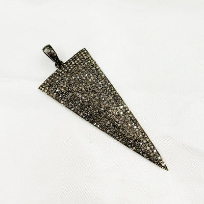 DE024. Pave Diamond Sterling Silver Black Rhodium Triangle Pendant