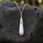 Load image into Gallery viewer, PFH32907PL. 14K Solid Gold Diamond and Pearl Dangle Drop Necklace