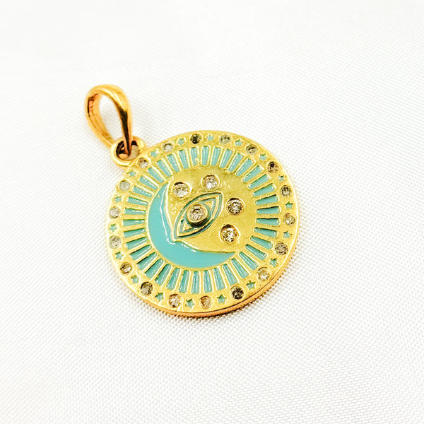 Diamond Sterling Silver Round Fancy Enamel Pendant