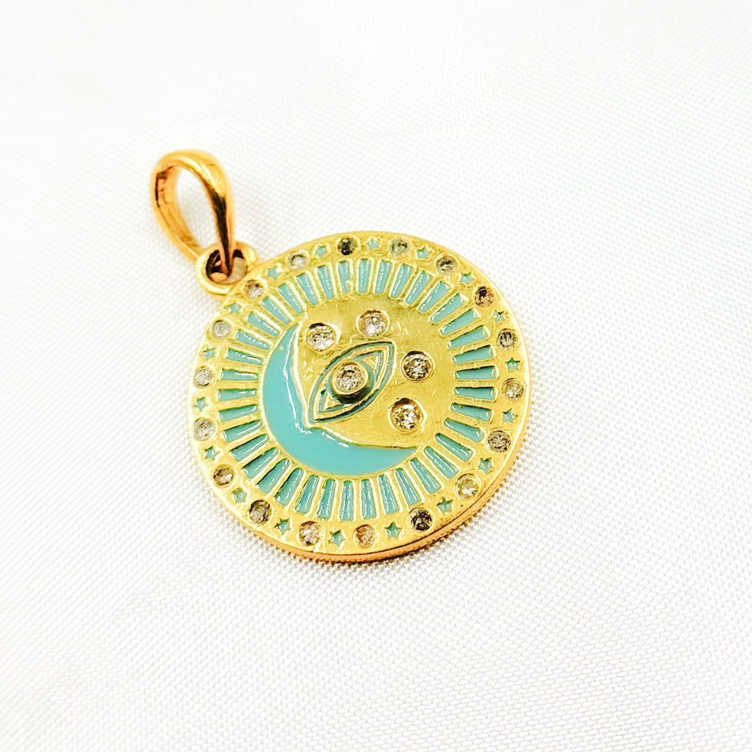 DP828A. Diamond Sterling Silver Round Fancy Enamel Pendant