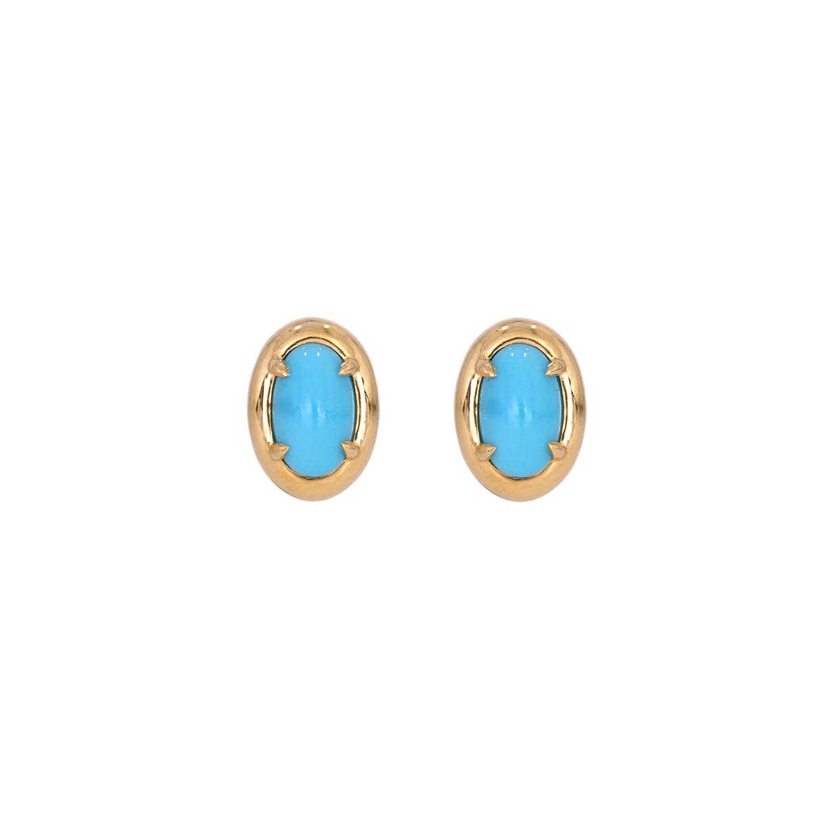 ESZ59194TQ. 14K Solid Yellow Gold Turquoise Oval Stud Earring