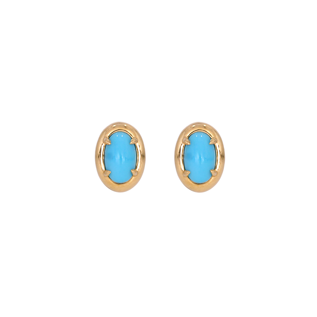ESZ59194TQ. 14K Solid Yellow Gold Turquoise Oval Stud Earring