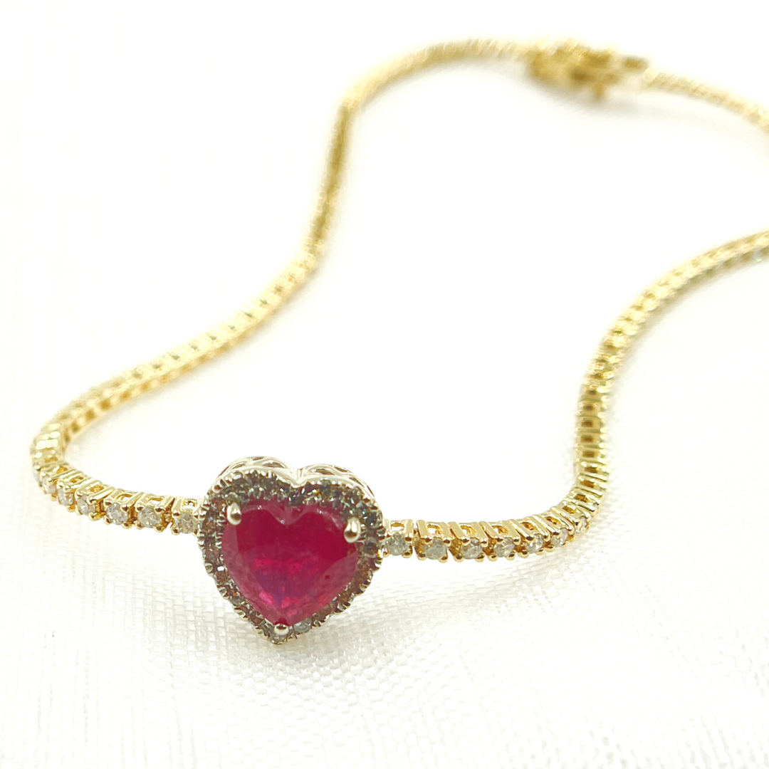 RSTBR194242WG. 14K Gold Diamond Bracelet Ruby Heart