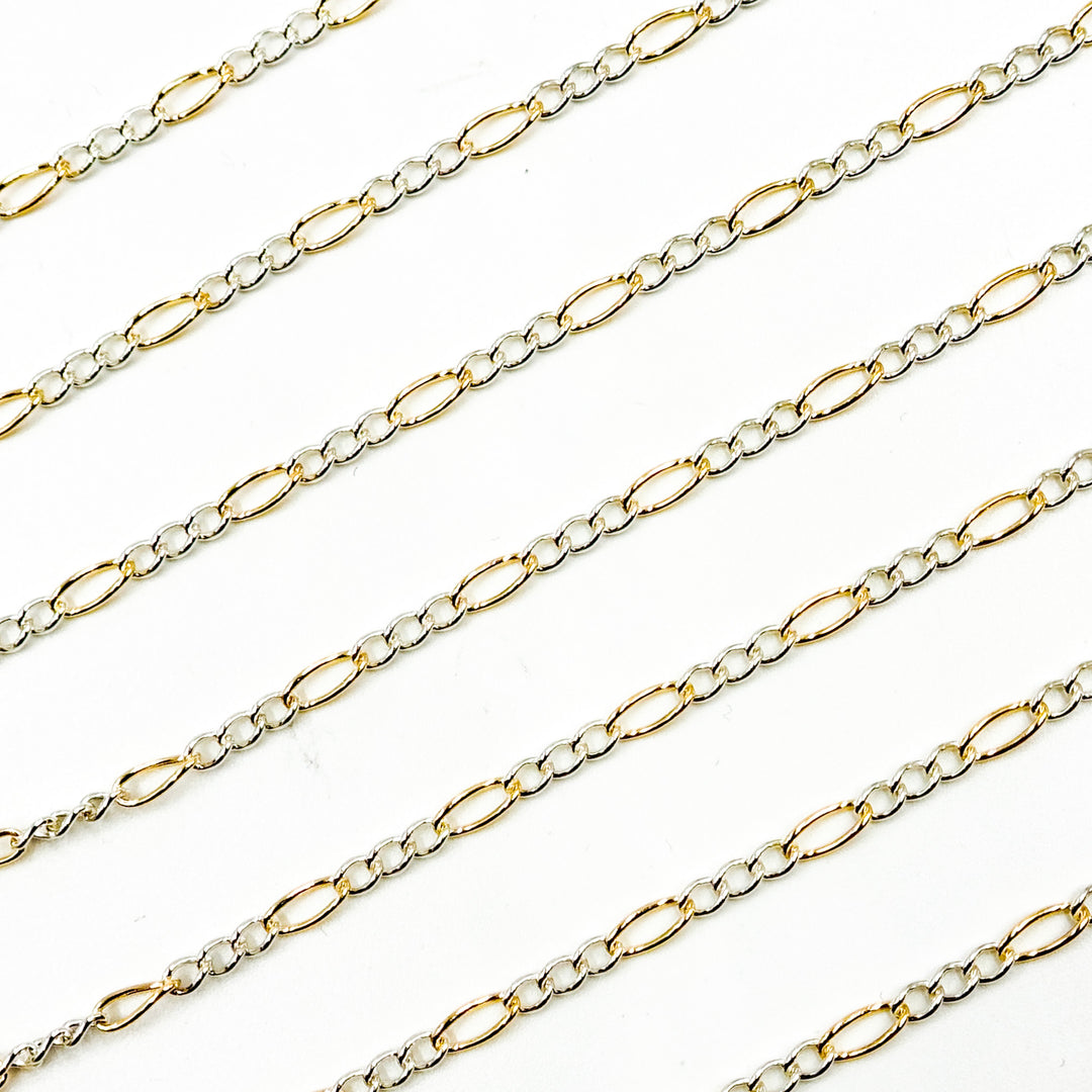 2431CTT. Gold Filled and Sterling Silver Figaro Style Chain