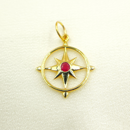 GDP280. 14K Solid Gold Gemstone Star Charm