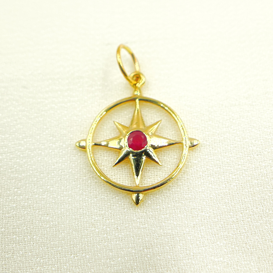 GDP280. 14K Solid Gold Gemstone Star Charm