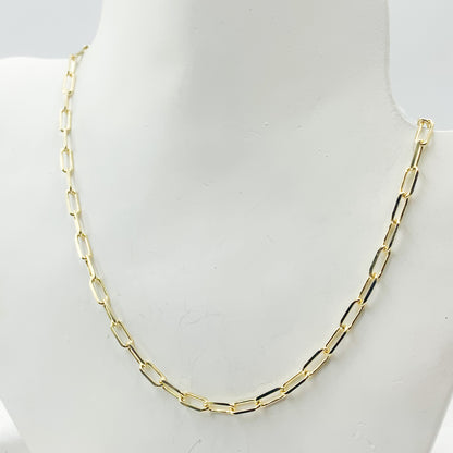 14K Solid Yellow Gold Diamond Cut Paperclip Necklace