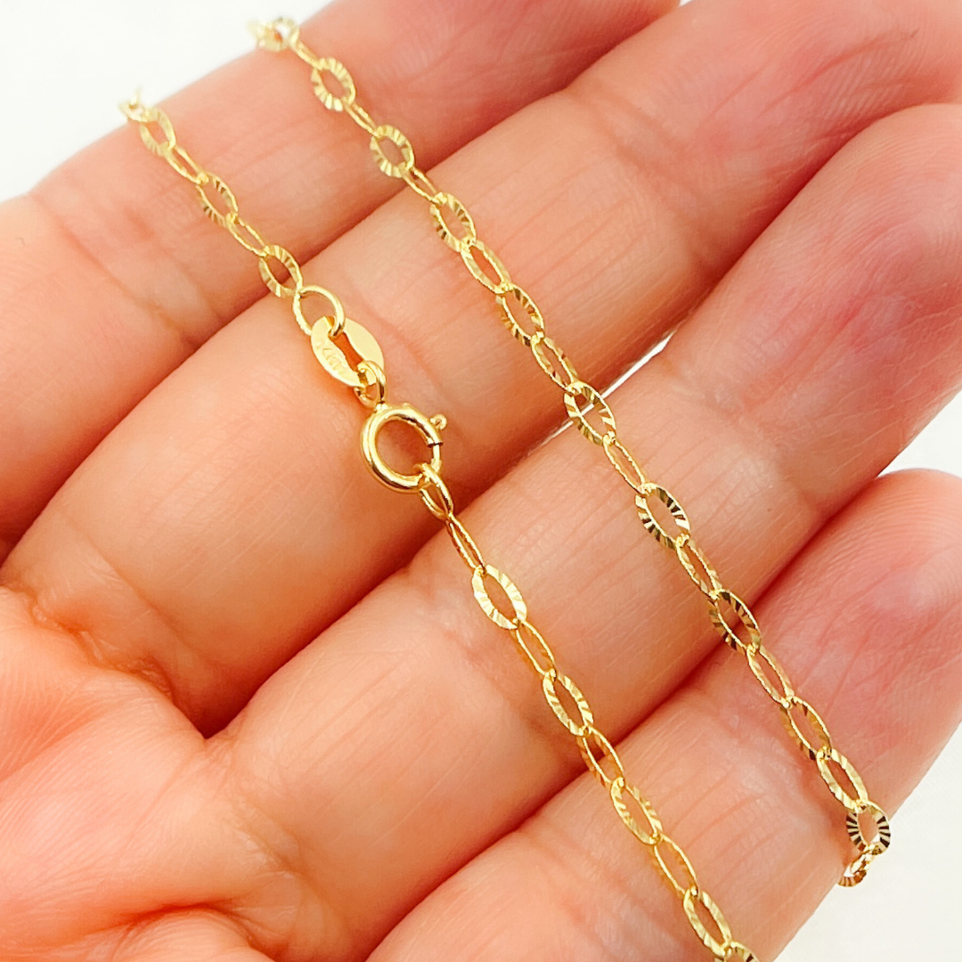 14K Solid Yellow Gold Diamond Cut Oval Link Chain. 040FVB22