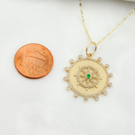 Load image into Gallery viewer, 14K Solid Gold Circle Charm with Star in the Center with Diamonds and Gemstone. GDP559
