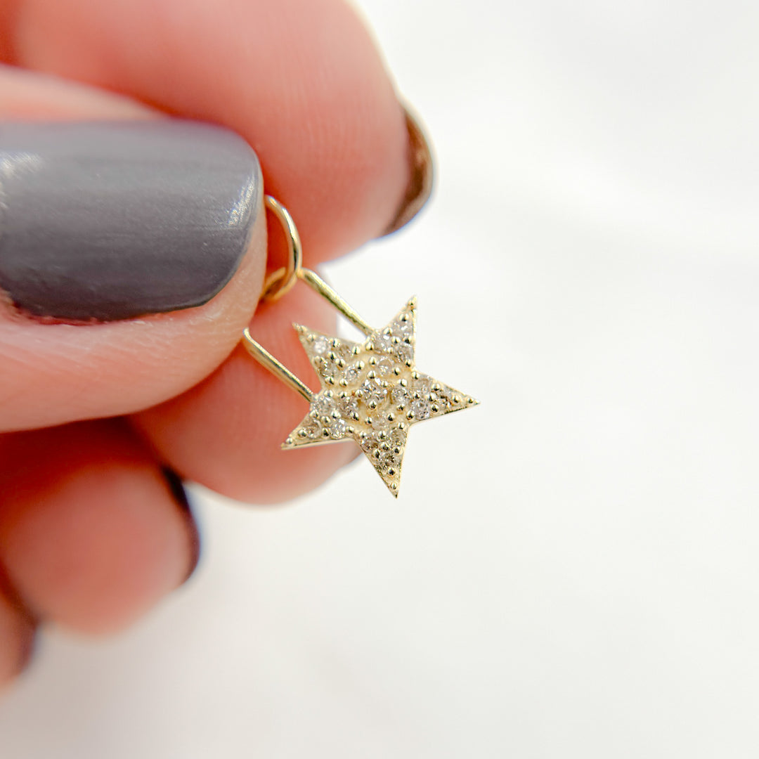 GDP511. 14k Solid Gold Diamond and Gemstone Star Charm