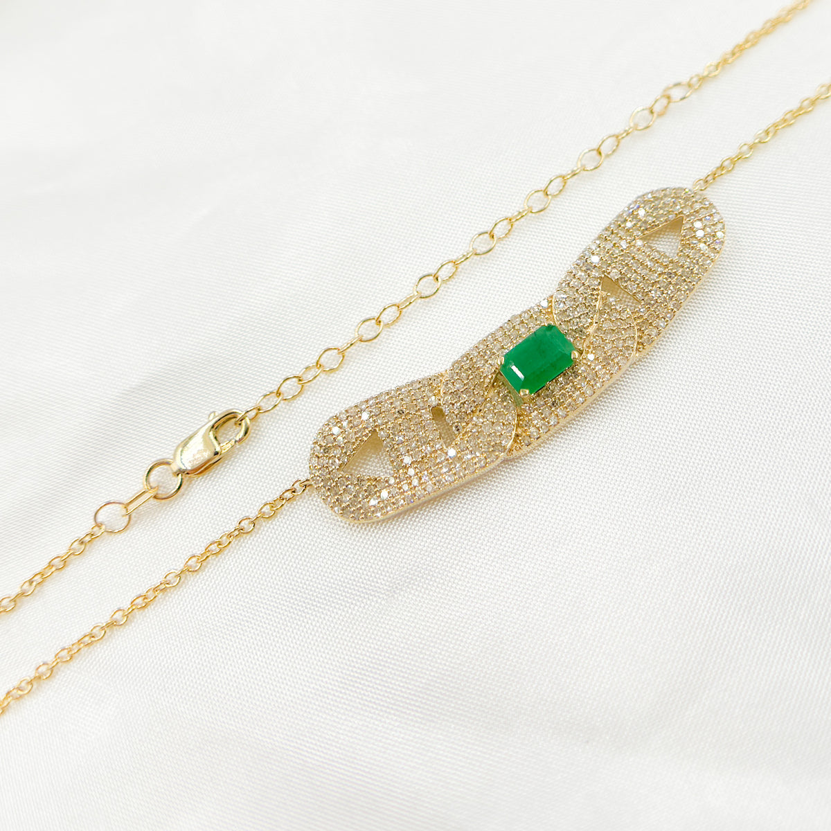NFM71184. 14K Solid Gold Diamond and Gemstone Necklace