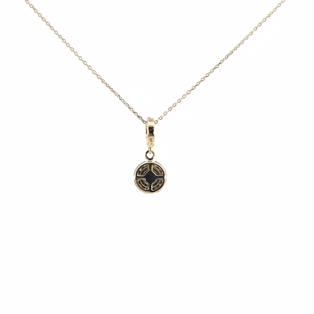 CMF00358B. 14K Solid Gold Blue Natural Diamond Round Charm