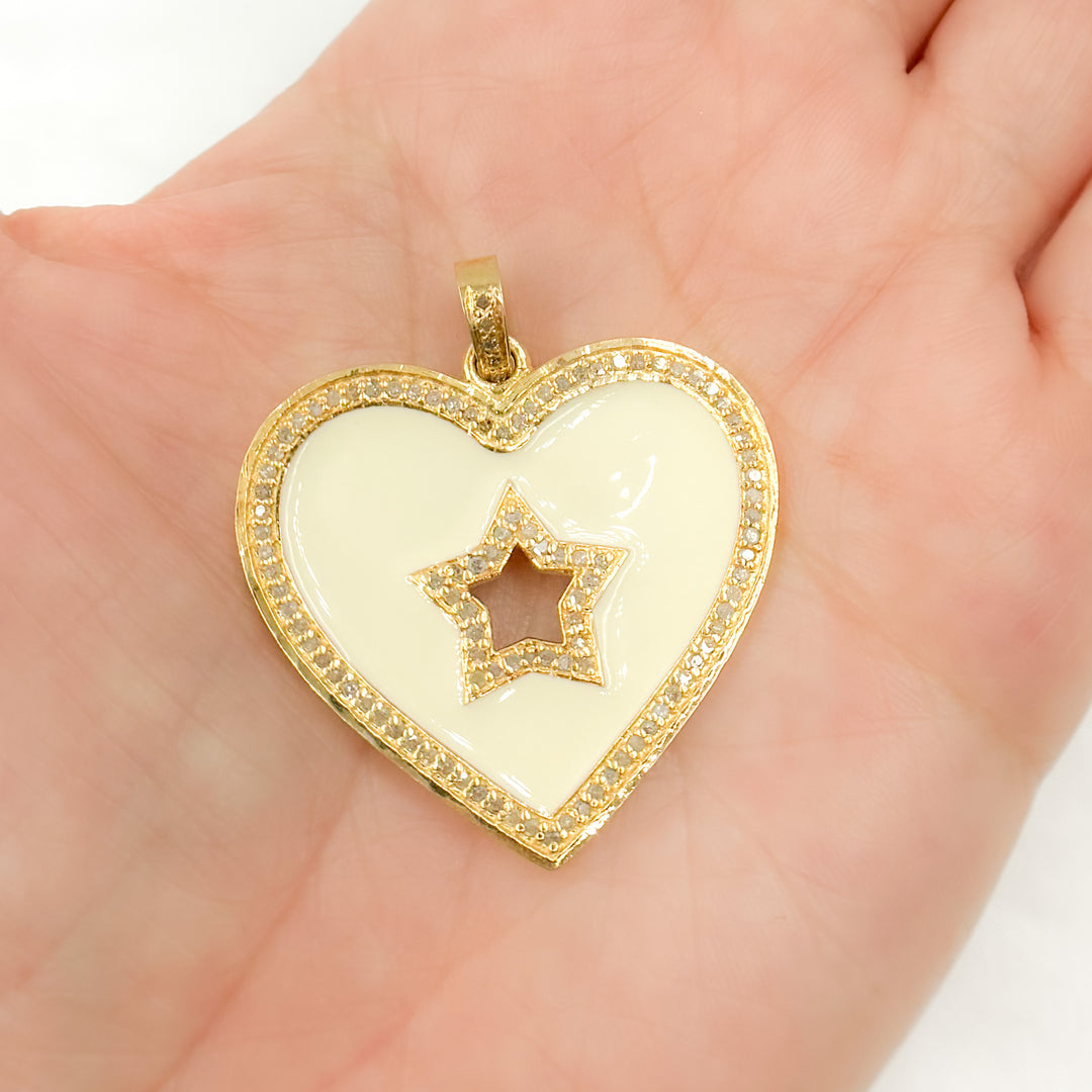 DP504A. Diamond Sterling Silver Heart and Star Enamel Pendant